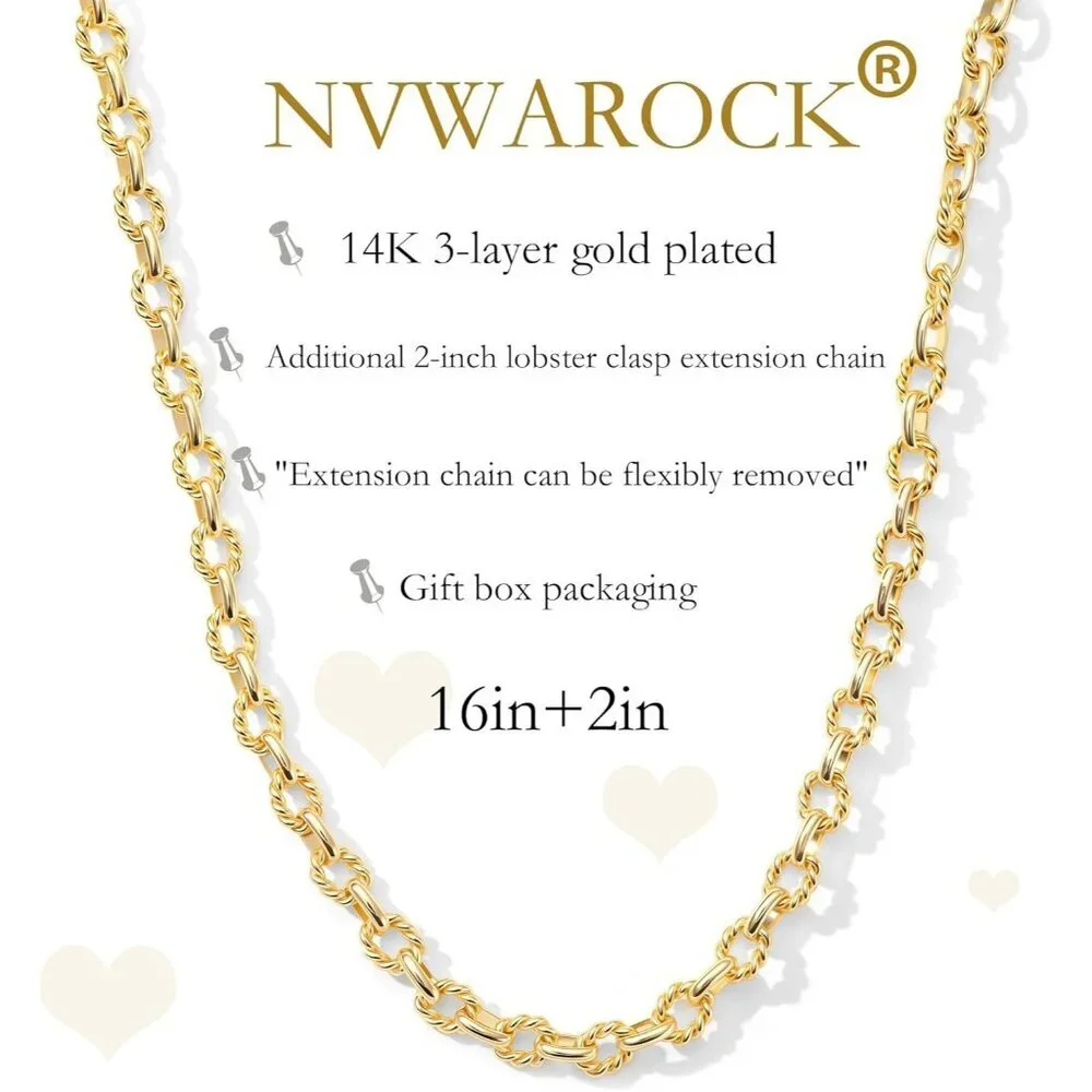 Women Gold 14K Gold Plated Chunky Adjustable Link Choker Chain Hip-Hop Necklace